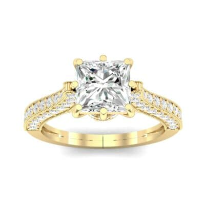 Princess Three-Sided Pave Diamond Engagement Ring (1 CTW) Top Dynamic View