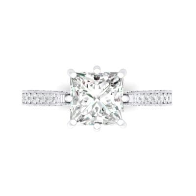 Princess Three-Sided Pave Diamond Engagement Ring (1 CTW) Top Flat View