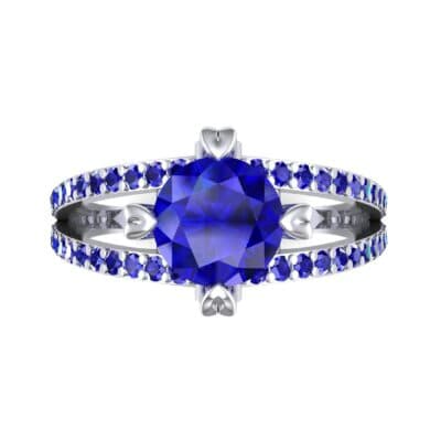 Split Shank Cathedral Blue Sapphire Engagement Ring (1 CTW) Top Flat View