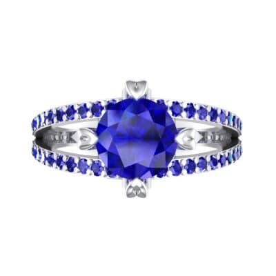 Split Shank Cathedral Blue Sapphire Engagement Ring (1 CTW) Top Flat View