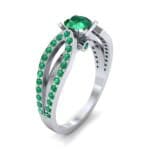 Pave Loop Shank Solitaire Emerald Engagement Ring (1.02 CTW) Perspective View