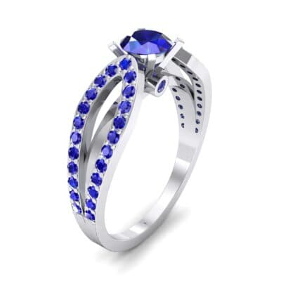 Pave Loop Shank Solitaire Blue Sapphire Engagement Ring (1.02 CTW) Perspective View