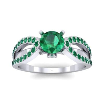 Pave Loop Shank Solitaire Emerald Engagement Ring (1.02 CTW) Top Dynamic View