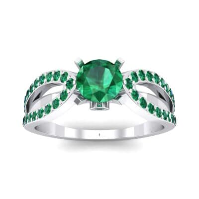 Pave Loop Shank Solitaire Emerald Engagement Ring (1.02 CTW) Top Dynamic View