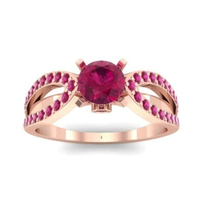 Pave Loop Shank Solitaire Ruby Engagement Ring (1.02 CTW) Top Dynamic View