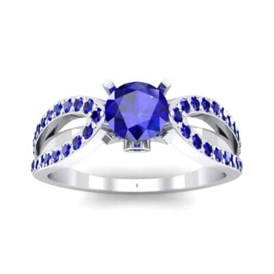 Pave Loop Shank Solitaire Blue Sapphire Engagement Ring (1.02 CTW) Top Dynamic View