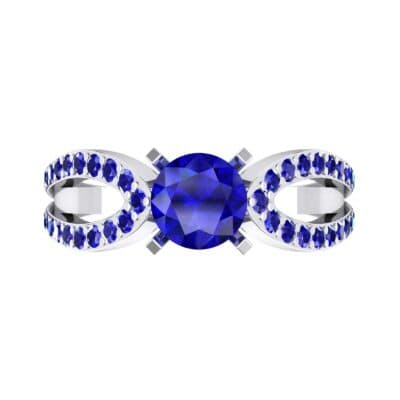 Pave Loop Shank Solitaire Blue Sapphire Engagement Ring (1.02 CTW) Top Flat View
