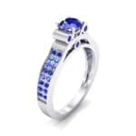 Pave Scroll Solitaire Blue Sapphire Engagement Ring (1.22 CTW) Perspective View