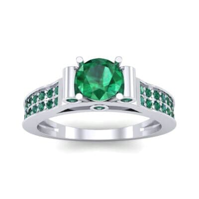 Pave Scroll Solitaire Emerald Engagement Ring (1.22 CTW) Top Dynamic View