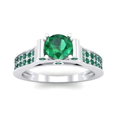 Pave Scroll Solitaire Emerald Engagement Ring (1.22 CTW) Top Dynamic View