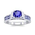 Pave Scroll Solitaire Blue Sapphire Engagement Ring (1.22 CTW) Top Dynamic View