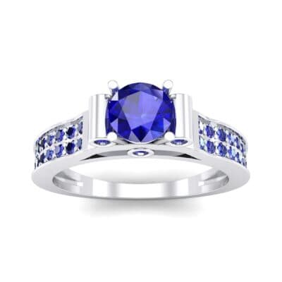 Pave Scroll Solitaire Blue Sapphire Engagement Ring (1.22 CTW) Top Dynamic View