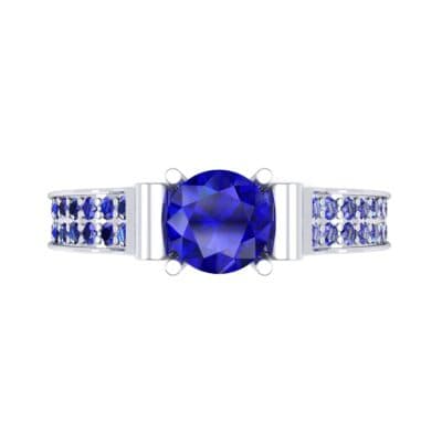 Pave Scroll Solitaire Blue Sapphire Engagement Ring (1.22 CTW) Top Flat View