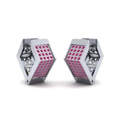 Square Pave Ruby Huggie Earrings (0.4 CTW) Perspective View