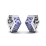 Square Pave Blue Sapphire Huggie Earrings (0.4 CTW) Perspective View