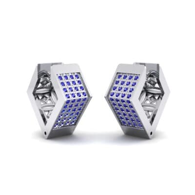Square Pave Blue Sapphire Huggie Earrings (0.4 CTW) Perspective View