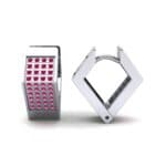 Square Pave Ruby Huggie Earrings (0.4 CTW) Top Dynamic View