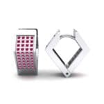 Square Pave Ruby Huggie Earrings (0.4 CTW) Top Dynamic View