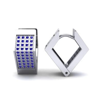 Square Pave Blue Sapphire Huggie Earrings (0.4 CTW) Top Dynamic View