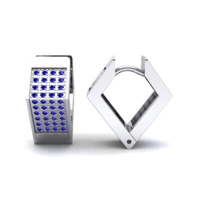 Square Pave Blue Sapphire Huggie Earrings (0.4 CTW) Top Dynamic View