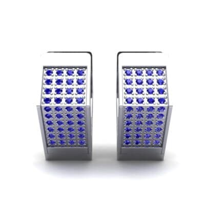 Square Pave Blue Sapphire Huggie Earrings (0.4 CTW) Side View