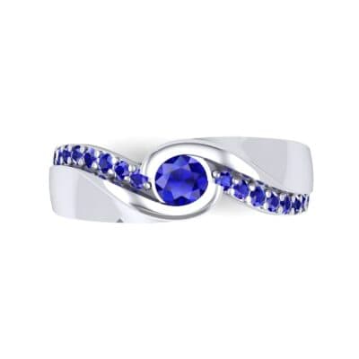Pave Swirl Blue Sapphire Bypass Engagement Ring (0.34 CTW) Top Flat View
