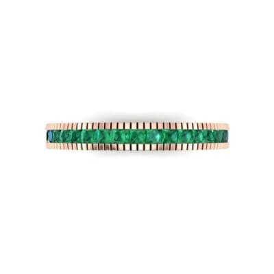 Channel-Set Toothed Rim Emerald Ring (0.29 CTW) Top Flat View