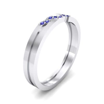 Pave Oblique Blue Sapphire Ring (0.04 CTW) Perspective View
