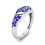 Rounded Pave Blue Sapphire Ring (0.44 CTW) Perspective View