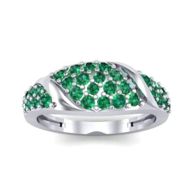 Rounded Pave Emerald Ring (0.44 CTW) Top Dynamic View