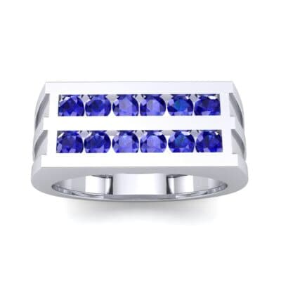 Inset Signet Blue Sapphire Ring (0.72 CTW) Top Dynamic View
