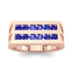 Inset Signet Blue Sapphire Ring (0.72 CTW) Top Dynamic View