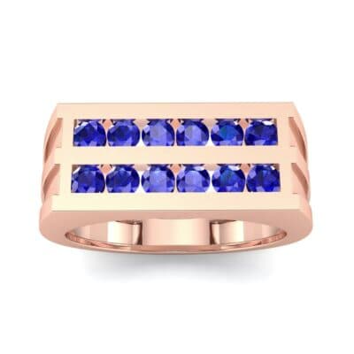 Inset Signet Blue Sapphire Ring (0.72 CTW) Top Dynamic View