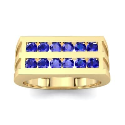 Inset Signet Blue Sapphire Ring (0.72 CTW) Top Dynamic View