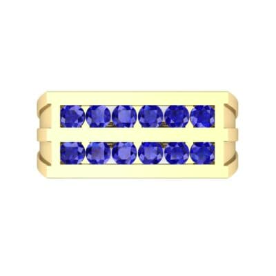 Inset Signet Blue Sapphire Ring (0.72 CTW) Top Flat View