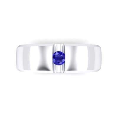 Wide Solitaire Wedge Blue Sapphire Ring (0.14 CTW) Top Flat View
