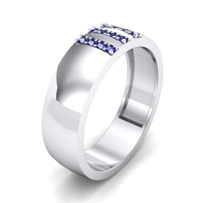 Wide Three Line Blue Sapphire Ring (0.12 CTW) Perspective View
