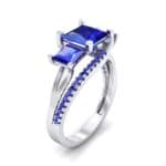 Three-Stone Split Shank Blue Sapphire Engagement Ring (2.3 CTW) Perspective View
