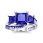 Three-Stone Split Shank Blue Sapphire Engagement Ring (2.3 CTW) Top Dynamic View