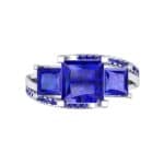 Three-Stone Split Shank Blue Sapphire Engagement Ring (2.3 CTW) Top Flat View