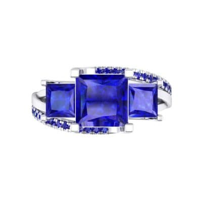 Three-Stone Split Shank Blue Sapphire Engagement Ring (2.3 CTW) Top Flat View