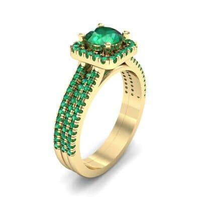 Two-Row Pave Halo Emerald Engagement Ring (1.02 CTW) Perspective View