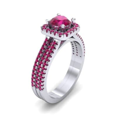 Two-Row Pave Halo Ruby Engagement Ring (1.02 CTW) Perspective View