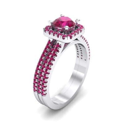 Two-Row Pave Halo Ruby Engagement Ring (1.02 CTW) Perspective View