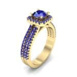 Two-Row Pave Halo Blue Sapphire Engagement Ring (1.02 CTW) Perspective View