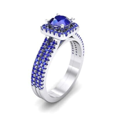 Two-Row Pave Halo Blue Sapphire Engagement Ring (1.02 CTW) Perspective View