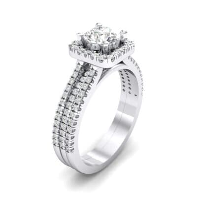 Two-Row Pave Halo Crystal Engagement Ring (1.02 CTW) Perspective View