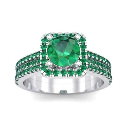 Two-Row Pave Halo Emerald Engagement Ring (1.02 CTW) Top Dynamic View