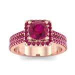 Two-Row Pave Halo Ruby Engagement Ring (1.02 CTW) Top Dynamic View