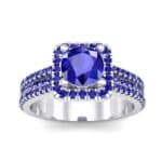Two-Row Pave Halo Blue Sapphire Engagement Ring (1.02 CTW) Top Dynamic View